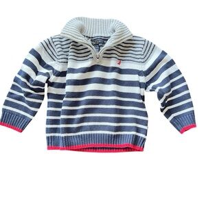 Nautica Quarter Zip Sweater Striped Knit Pullover Sailboat Logo Size 2T Cotton